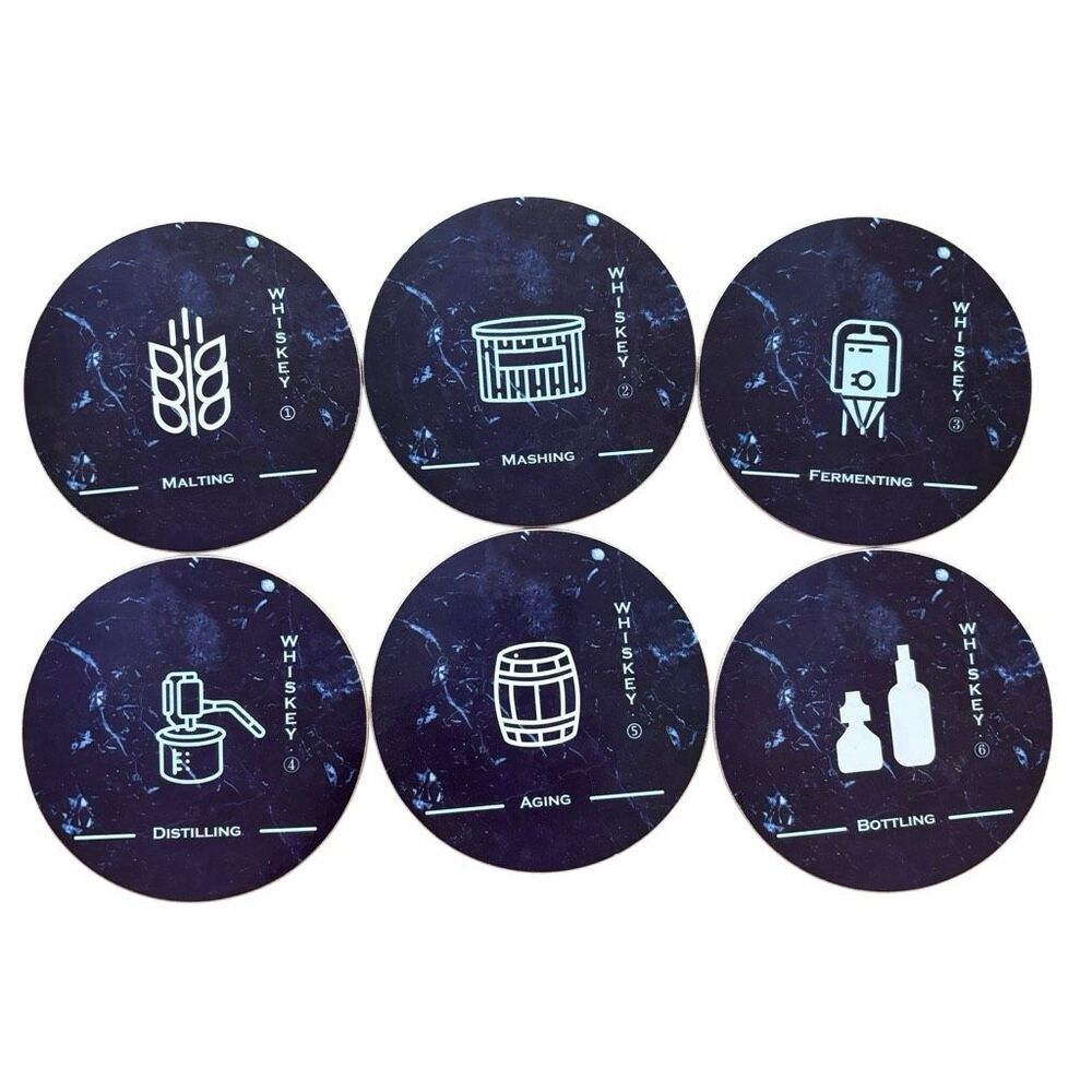 Whiskey Process Coaster Set of 6 Home Bar Decor, Bourbon/Scotch Enthusiast Gift